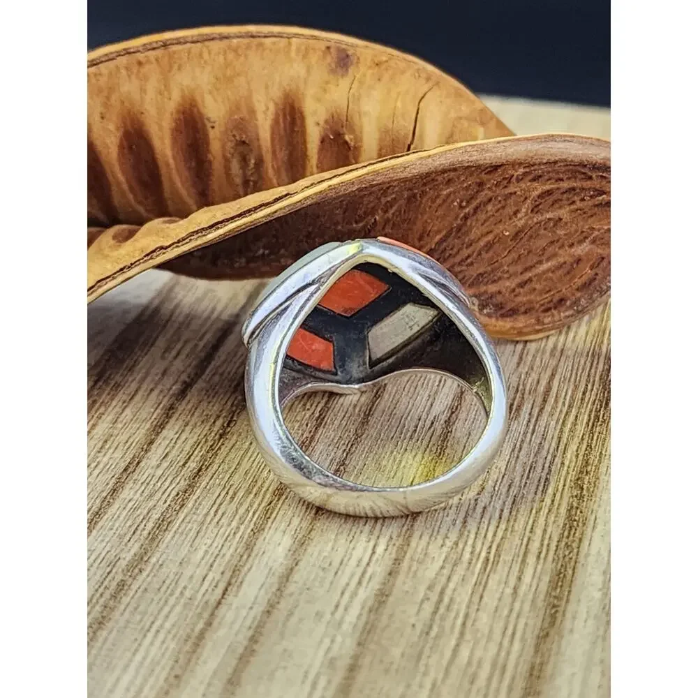 Coral / Mother or Pearl / Marcasite Size 9 - .925 ring